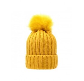 Skullies & Beanies Women's Winter Trendy Warm Faux Fur Pom Pom Fashion Knit Beanie Hats MM3003 - Mustard + Mustard - CJ18LSQ7...
