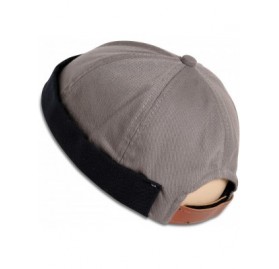 Skullies & Beanies Brimless Adjustable Docker Hat Beanie - Retro Cotton No Visor Cap Men and Women - Gray W/ Black Cuff - CZ1...