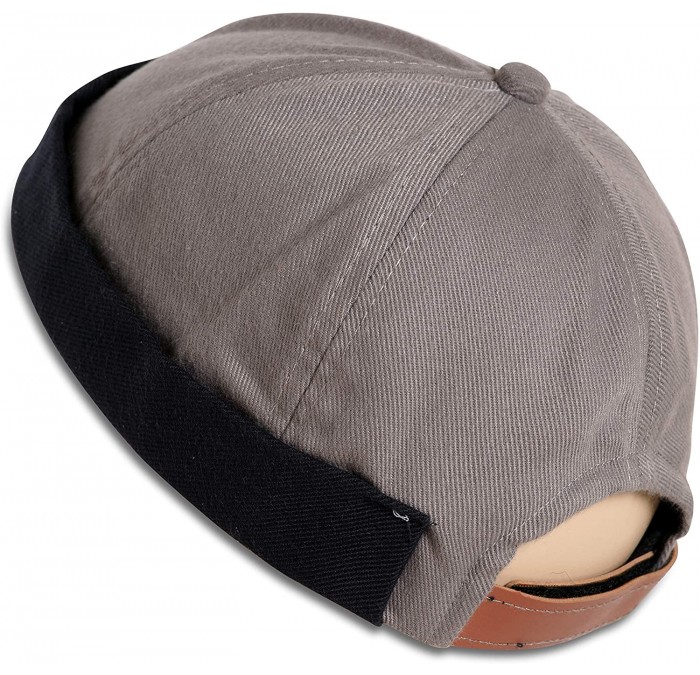 Skullies & Beanies Brimless Adjustable Docker Hat Beanie - Retro Cotton No Visor Cap Men and Women - Gray W/ Black Cuff - CZ1...