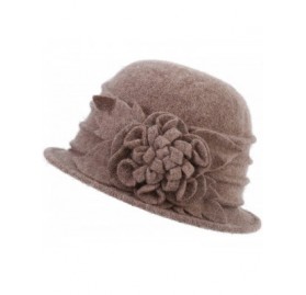 Bucket Hats 1920s Gatsby Womens Flower 100% Wool Warm Beanie Bow Hat Cap Crushable - Khaki - CU188KY0EXT $11.71