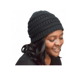 Skullies & Beanies Satin Lined Knit Hat Frizz - Preventing Beanie Cap for Natural Hair Protection - Black - CC18R9GQE4T $27.85