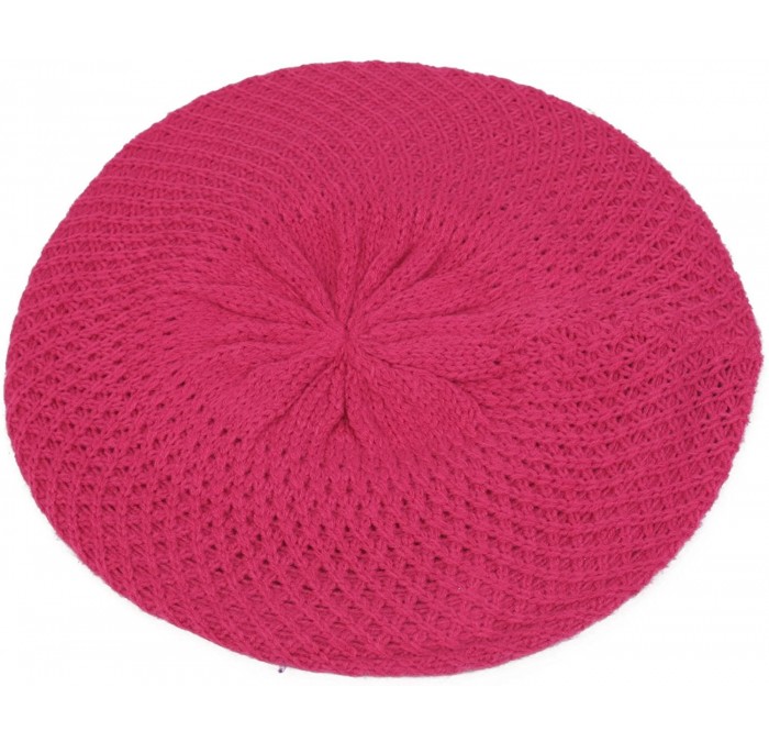 Berets Women's Fashion Knitted Beret Net Style Crochet - Pink - CB1107EQZ7D $45.16