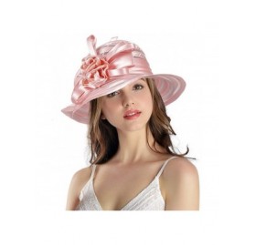Sun Hats Women's Big Floral Fascinator Kentucky Derby Church Floppy Wide Brim Cloche Bucket Hat - Pink - CL127N6FAHH $22.89