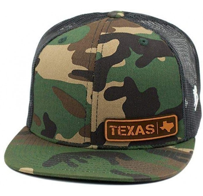Baseball Caps 'Texas Native' Leather Patch Hat Flat Trucker - Camo/Black - CZ18IGQANLO $49.79