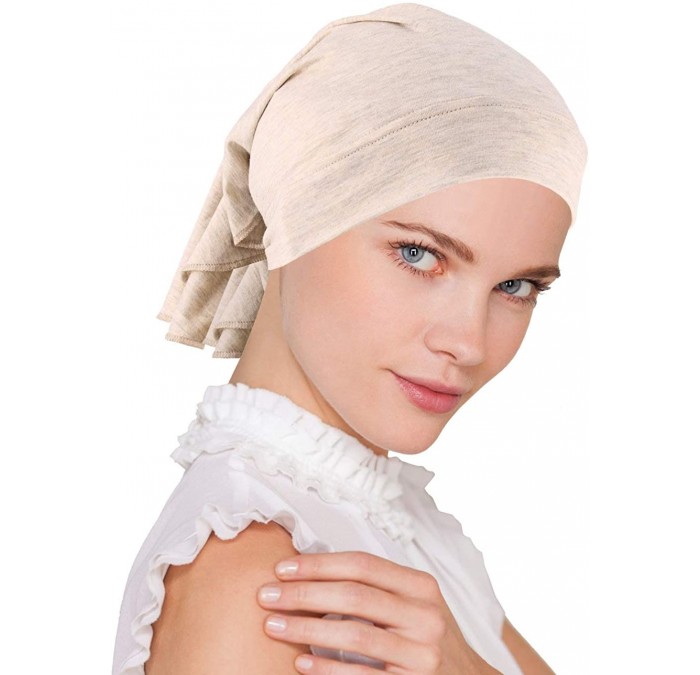 Skullies & Beanies Womens Ruffle Chemo Hat Beanie Scarf- Soft Turban Bandana Head Wrap for Cancer - 15- Heather Beige - CE12J...