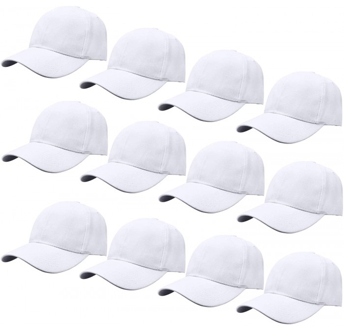 Baseball Caps Wholesale 12-Pack Baseball Cap Adjustable Size Plain Blank Solid Color - White - C218E5RLN7H $44.48
