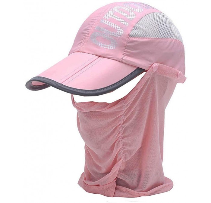 Sun Hats Sun Caps Outdoor Hat Solar Protection Sun Cap Foldable Removable Neck&Face Flap Cover - Light Pink - CK18ESL50KR $25.18