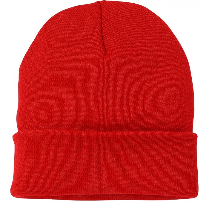 Skullies & Beanies Soft-Knit Turn Up Beanie Hat - Slouchy Beanie Hat - Red - CW12ODF3NIA $8.03