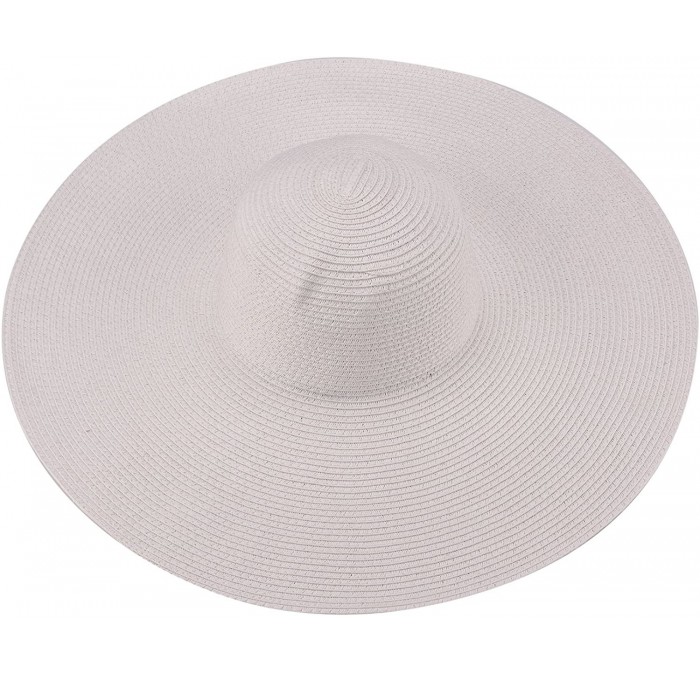 Sun Hats 6.7" Womens Church Kentucky Derby Wide Brim Straw Summer Floppy Sun Hat A330 - All White - CZ12FITW6KV $14.33