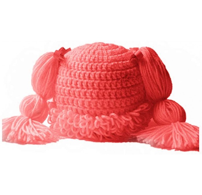 Skullies & Beanies Knitted Pigtail Wig Beanie Handmade Women Girl's Braid Hat Bowknot Cap - Pink - CN18QSKU2T2 $12.26