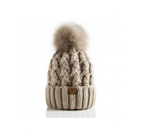 Skullies & Beanies Womens Winter Ribbed Beanie Crossed Cap Chunky Cable Knit Pompom Soft Warm Hat - Oatmeal - CA18WM2RY07 $16.43