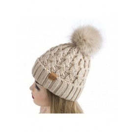 Skullies & Beanies Womens Winter Ribbed Beanie Crossed Cap Chunky Cable Knit Pompom Soft Warm Hat - Oatmeal - CA18WM2RY07 $16.43
