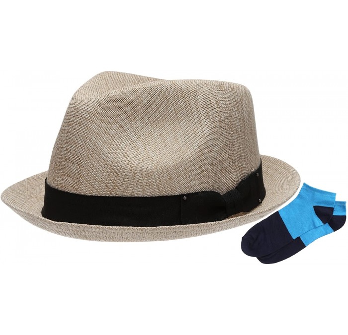 Fedoras Men's Summer Lightweight Linen Fedora Hat with Casual Low Cut Sock - F0960-natural - CT12F72HJAF $27.38