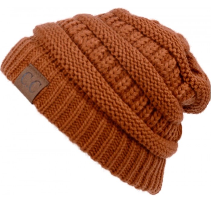 Skullies & Beanies Unisex Plain CC Beanie Cap Warm Thick Bubble Knit Winter Ski Hat - Rust - CC18IKESCNR $23.14