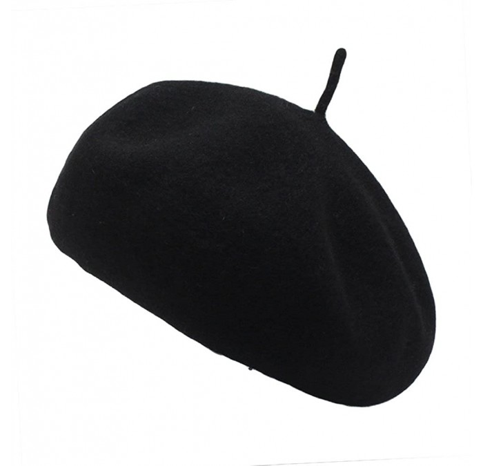 Berets Women's Classic Wool French Beret Solid Color - Black - CL188YSNZ5T $25.53