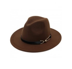 Fedoras Women Men Wool Felt Fedora Hats with Belt Buckle Wide Flat Brim Jazz Party Formal hat Panama Cap - Sapphire Blue - CS...