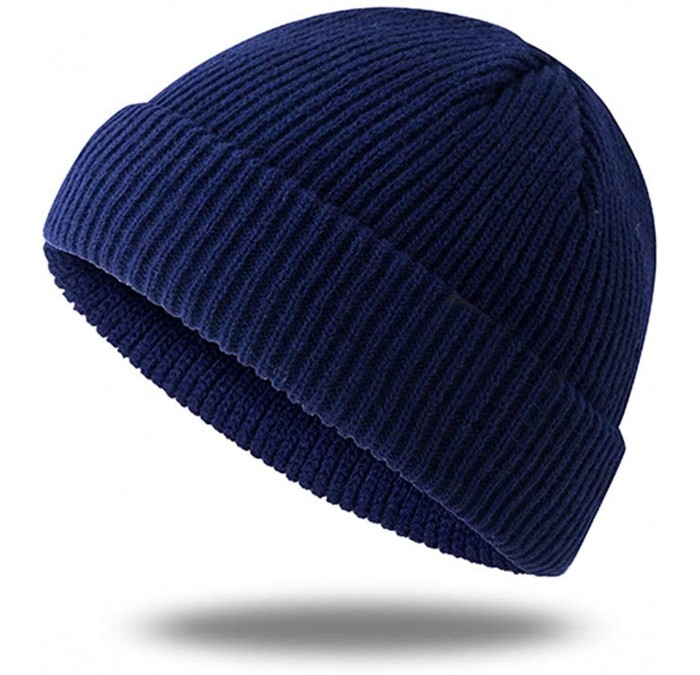 Visors Trendy Warm Chunky Soft Stretch Cable Knit Cuff Beanie Hat for Women Men - Navy - CD18Y04C99H $18.51