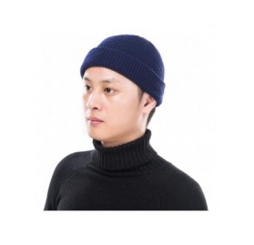Visors Trendy Warm Chunky Soft Stretch Cable Knit Cuff Beanie Hat for Women Men - Navy - CD18Y04C99H $7.50