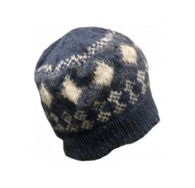 Skullies & Beanies Nepal Hand Knit Sherpa Hat with Ear Flaps- Trapper Ski Heavy Wool Fleeced Lined Cap - Blue Beanie - C612NA...