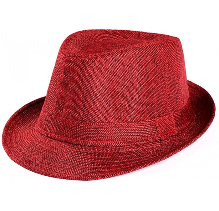 Sun Hats Straw Hat Men Women chaofanjiancai Hats Outdoor Gangster Trilby Cap Beach Sun hat Band Plain - Wine - CX18EQLG65U $7.58