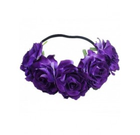 Headbands Love Fairy Bohemia Stretch Rose Flower Headband Floral Crown for Garland Party - Dark Purple - CP18HXZ7LYE $9.78
