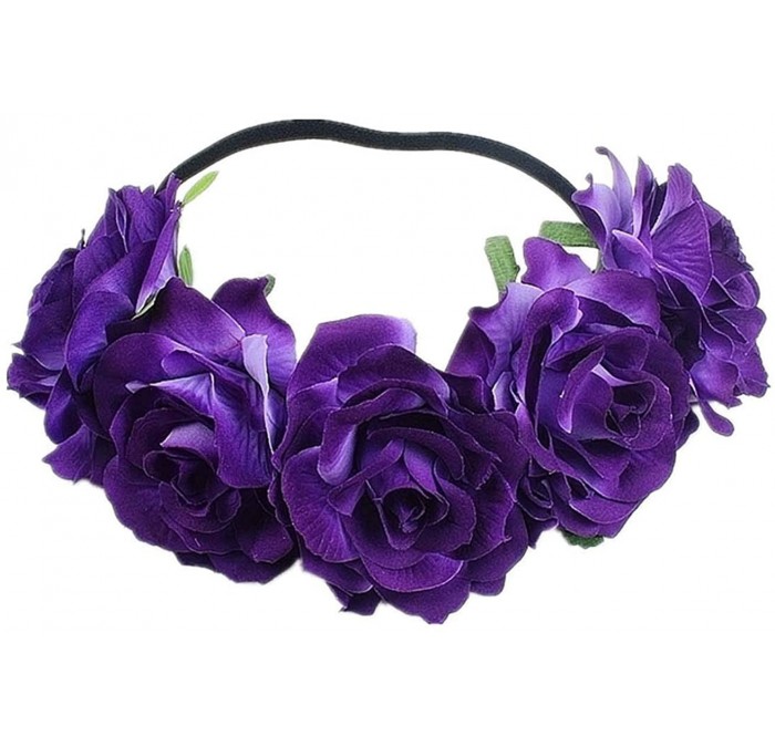 Headbands Love Fairy Bohemia Stretch Rose Flower Headband Floral Crown for Garland Party - Dark Purple - CP18HXZ7LYE $19.30