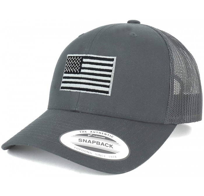 Baseball Caps Flexfit Oversize XXL Grey American Flag Embroidered Retro Trucker Mesh Cap - Charcoal - CI18LHQHZGA $24.64