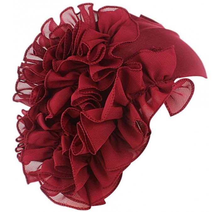 Bomber Hats Womens Wrap Cap Flower Chemo Hat Beanie Scarf Turban Headband - Wine Red - CH18INZLDH0 $7.64