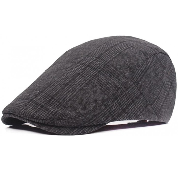 Newsboy Caps Men's Unisex Cotton Plaid Newsboy Ivy Irish Cabbie Beret Golf Cap Hat - Black - CY17AAH9GIN $20.16