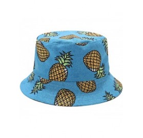 Bucket Hats Reversible Cotton Bucket Hat Multicolored Fisherman Cap Packable Sun Hat - Blue Pineapple - C4196ESNXEH $13.50