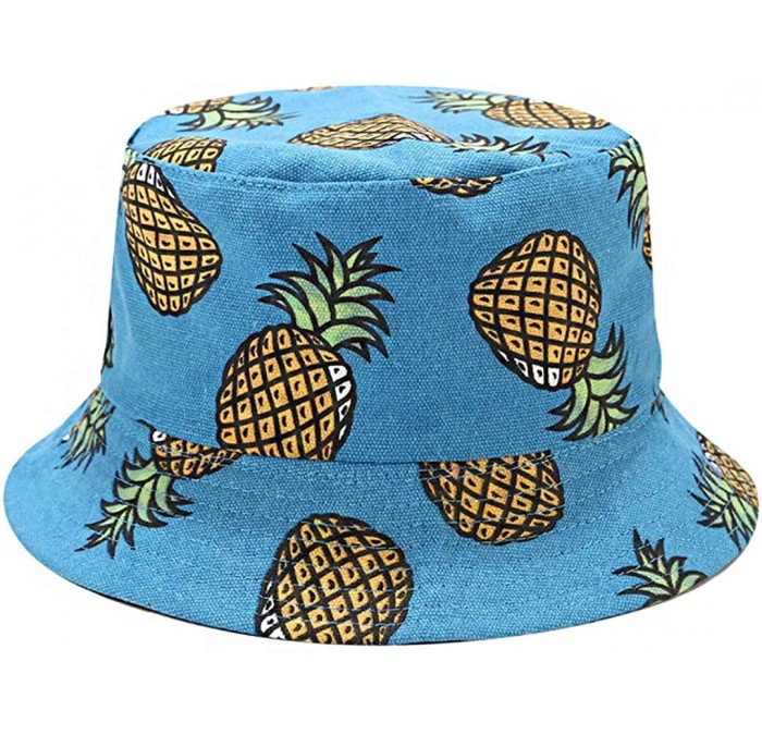 Bucket Hats Reversible Cotton Bucket Hat Multicolored Fisherman Cap Packable Sun Hat - Blue Pineapple - C4196ESNXEH $25.43