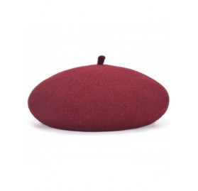 Berets Women's 100% Wool French Beret Hat Solid Color Black Beret Hats for Women - Wine Red - CA18ZDRD3DA $15.80