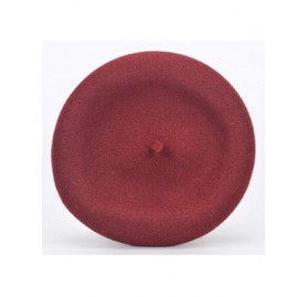 Berets Women's 100% Wool French Beret Hat Solid Color Black Beret Hats for Women - Wine Red - CA18ZDRD3DA $15.80