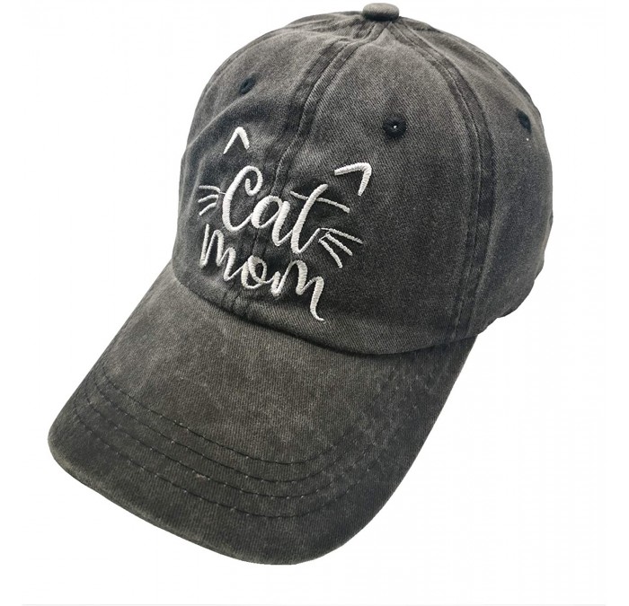 Baseball Caps Women's Cat Mom Embroidered Hat Adjustable Baseball Cap - Cat Mom Embroidered - Black - CL18AQOXL66 $27.86