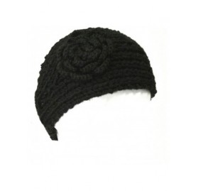 Headbands Winter Hand Knit Floral Headband - Black - CA11IDVGQGH $9.86