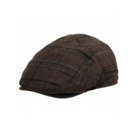 Newsboy Caps Tusco Wool Grey Plaid Ivy Cap Newsboy Hat with Fleece Ear Flaps - Brown - C8188ZAOICM $42.52