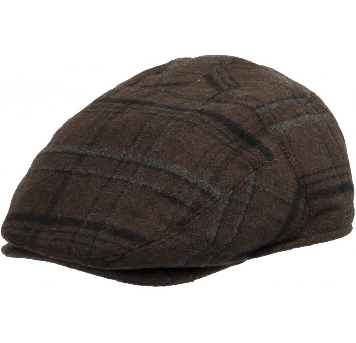 Newsboy Caps Tusco Wool Grey Plaid Ivy Cap Newsboy Hat with Fleece Ear Flaps - Brown - C8188ZAOICM $85.04