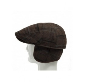 Newsboy Caps Tusco Wool Grey Plaid Ivy Cap Newsboy Hat with Fleece Ear Flaps - Brown - C8188ZAOICM $42.52