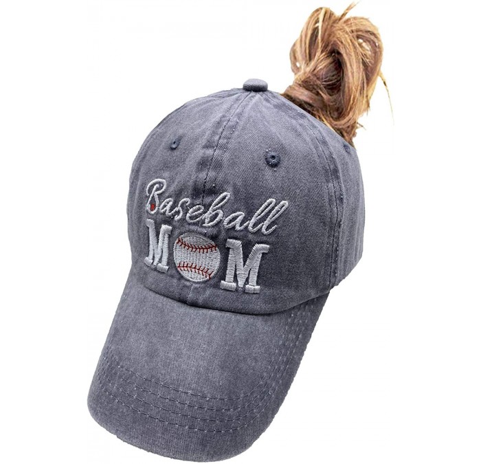 Baseball Caps Baseball Mom Ponytail Baseball Cap Messy Bun Vintage Washed Distressed Twill Plain Hat for Women - Baseball Gre...