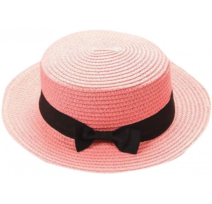 Sun Hats Women Hats-2018 Summer Solid Color Bowknot UV Protection Visor Beach Cap - Pink - CC18DZMAHGI $7.40