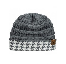 Skullies & Beanies Cable Knit Soft Stretch Multicolor Houndstooth Stitch Cuff Skully Beanie Hat - Houndstooth Dark Melange Gr...