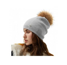 Skullies & Beanies Women Winter Pom Pom Beanie Hats Warm Solid Colors Winter Hat for Women Soft Wool Slouchy Beanie - Light G...