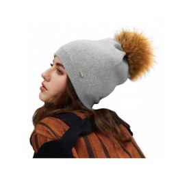 Skullies & Beanies Women Winter Pom Pom Beanie Hats Warm Solid Colors Winter Hat for Women Soft Wool Slouchy Beanie - Light G...