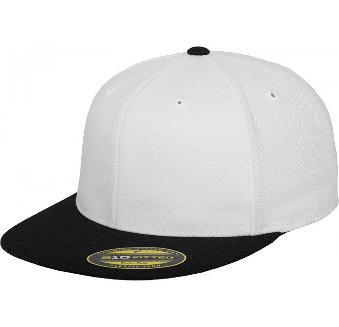 Baseball Caps Premium Original Blank Flatbill Fitted 210 Hat White/Black - C411T8JBLEZ $22.95