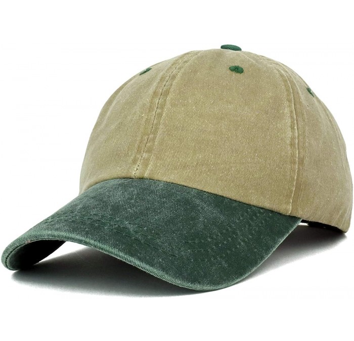 Baseball Caps Low Profile Unstructured Pigment Dyed Two Tone Baseball Cap - Khaki Dk Green - CI18KRC7QHT $24.19