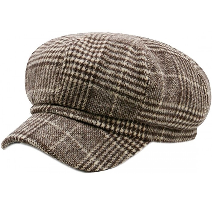 Berets Fashion Flat Caps Vintage Newsboy Hat Stripe Beret Peaked Cap - Coffee - CH12KP1XT49 $24.66