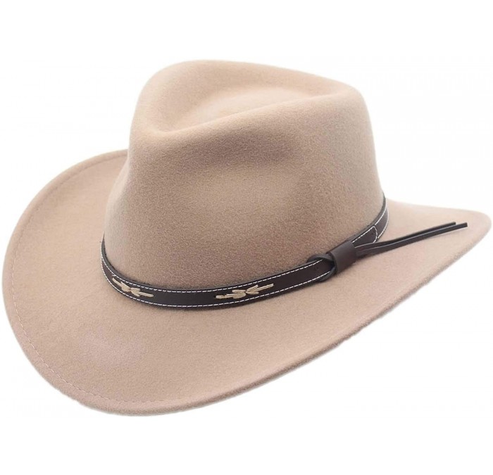 Cowboy Hats Santa Fe Crushable Wool Felt Outback Western Style Cowboy Hat - Putty - C018Z29WA8Z $55.29