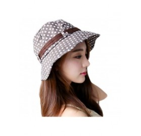 Sun Hats Womens Cotton Polka Dot Rippled Sun UV Protection Folding Bucket Hat Floppy Beach Cap - Coffee(white Polka Dot) - CL...