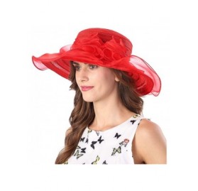 Sun Hats Kentucky Derby Hat Women Church Hat for Wedding Tea Party - Red - CV18QSK4WNO $25.17