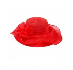 Sun Hats Kentucky Derby Hat Women Church Hat for Wedding Tea Party - Red - CV18QSK4WNO $25.17